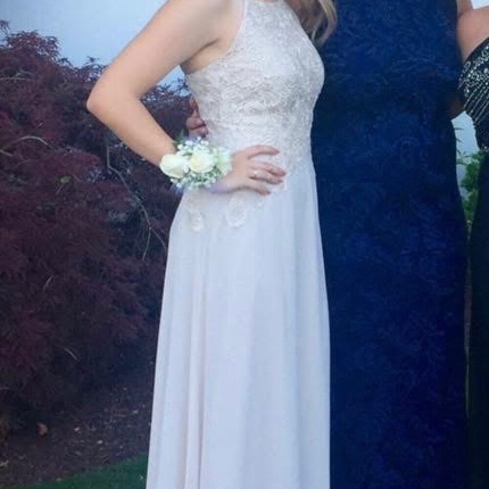 Aidan Mattox Cream Lace Prom Dress
